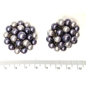 Vintage Purple & Silver Cluster Clip-On Earrings